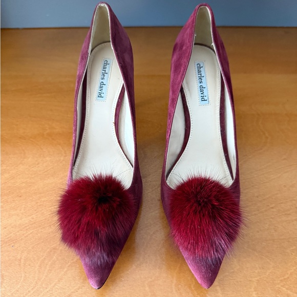 Charles David Shoes - Charles David Maroon Heels with Pom Pom